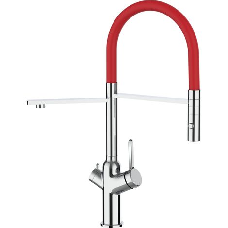 3 Wege Wasserhahn Kueche Spueltischarmatur Verchromt Kuechenarmatur mit Rot 360 schwenkbarem Auslauf und abnehmbare 2 strahl Handbrause - BOD Design