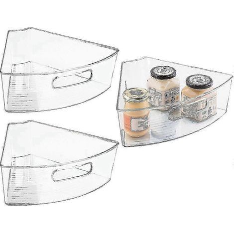 Bacs de rangement pivotants en plastique pour placard de cuisine avec poignée avant - Grand format en forme de part de tarte (1/6) - Convient au contact alimentaire. sans BPA - Lot de 3 - Cl