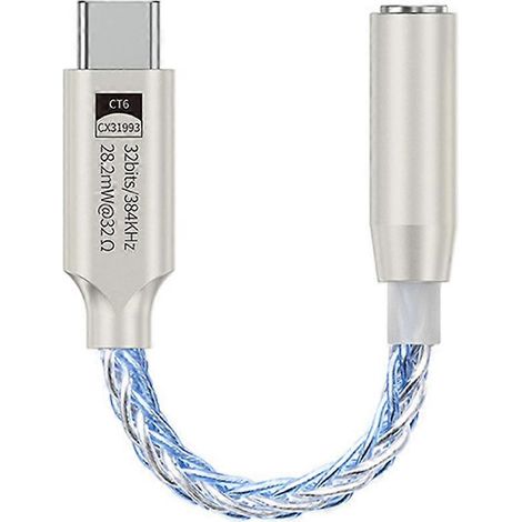 Adaptateur audio USB Type-C vers prise jack 3,5 mm HiFi 32 bits 384 kHz, convertisseur numérique-analogique haute résolution, décodeur audio numérique, convertisseur pour casque et entrée auxiliaire ( (1/5)