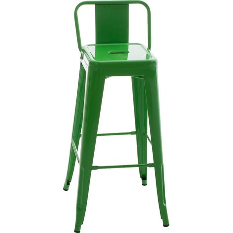 Tabouret de bar x1 en métal vert style industriel moderne avec dossier et repose-pieds structure robuste hauteur d’assise 77 cm 100000680 (1/5)