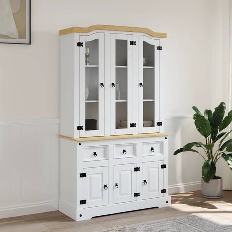 vidaXL Buffet haut Corona blanc 112x43x196 cm bois massif pin mexicain (1/5)