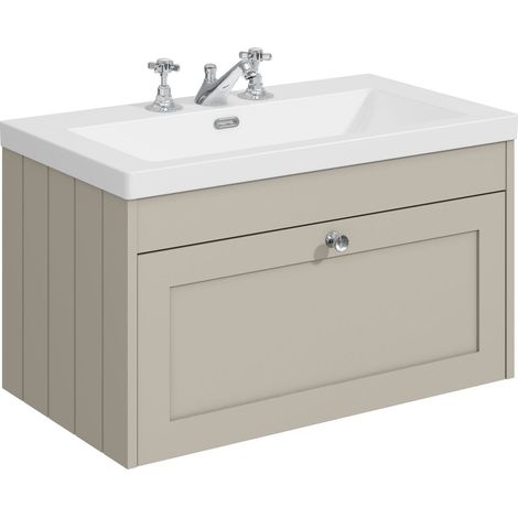 Balterley Butterton 800mm Wall Hung 1 Drawer Unit with Minimalist Basin 3 Tap Hole - Pebble Grey (1/4)