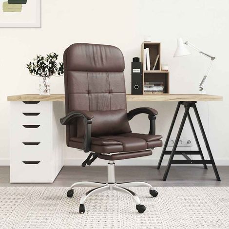 vidaXL Silla de oficina reclinable masaje cuero sintético marrón (1/5)