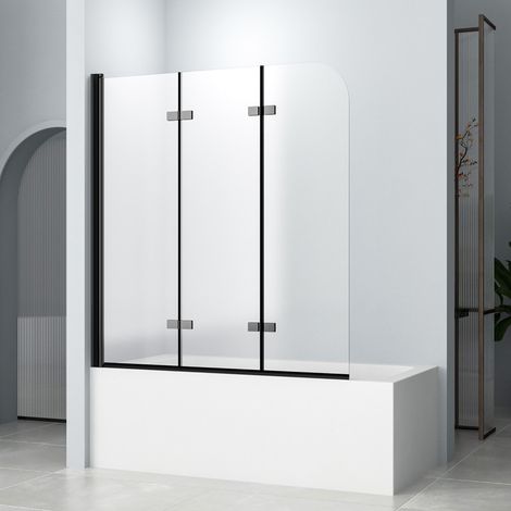 Badewannenaufsätze Schwarz 120x140cm 3-teilig faltbare Duschwand für Badewanne Badewannenaufsatz Duschtrennwand Duschabtrennung aus 6mm ESG Sicherheitsglas
