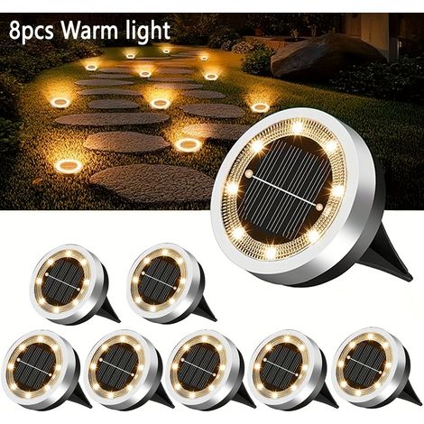 Mini luci solari da terra, confezione da 8, per esterni, impermeabili, piatte, ideali per vialetti, patii, prati e passi carrai - luce calda.