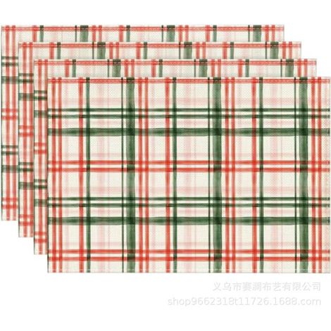 Sets de table de Noël Xiyin, décoration de restaurant à carreaux, fabricant de serviettes de Noël, nappes imprimées en polyester - 30 x 45 cm (lot de 4) - 20