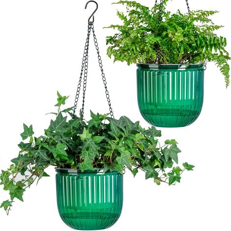 Lot de jardinières suspendues à arrosage automatique pour plantes d'intérieur avec trous de drainage, jardinières suspendues pour pots de fleurs d'extérieur