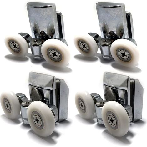 Glissières pour porte de douche double en alliage de zinc galets - Lot de 4 - Supérieur et inférieur (1/5)