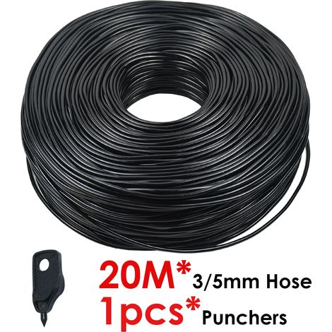Système d'irrigation goutte à goutte pour serre (tuyau 3/5 mm - 20 m) avec transmetteur fléché 2 voies (3/5 mm) et 4 sorties. Idéal pour l'arrosage automatique de plantes en pot. (1/4)