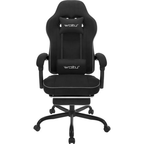 WOLTU Sedia Gaming con MassaggioSedia da Gaming con Poggiapiedi TelescopicoPoggiatesta e Supporto Lombare Tessuto Tecnologico, Nero
