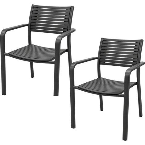 Set 2 Sedie Urban in Plastica Rigida e Metallo con Braccioli e Schienale a Doghe -Sedie Impilabili Grigie con Gommini Antigraffio - Dimensioni 40x57x8 (1/5)