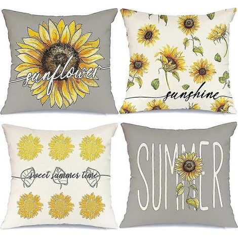 Sommerkissenbezüge 18x18, 4er-Set Sommerdekorationen, Sonnenblumen-Bauernhaus, Kissen ca (1/5)