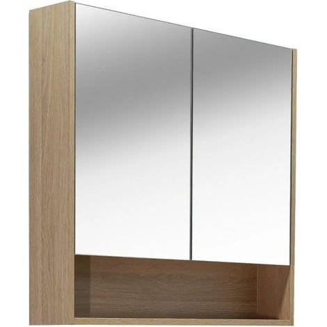 Naturel Lucca Zusammengebauter Spiegelschrank 80x75 cm, Laminat, 4 Einlegeböden, Spiegel, Farbe Eiche (LUCCA80CABD)