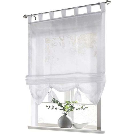 Einteiliges Raffrollo mit Schlaufen, Gardinen, Küche, transparent, Schlaufenrollo, Gardinen, moderner Voile (weiß, BxH 60 x 155 cm) (1/5)