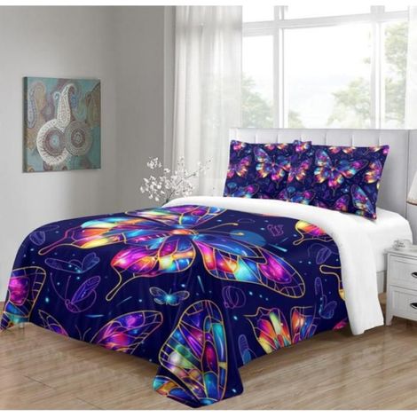 1 Parure de lit, housse de couette 220x240 cm, microfibre douce, impression 3D motif papillon, pour chambre adulte et enfant (1/4)