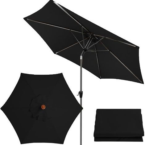 Replacement canopy for garden parasol, suitable for outdoor tables and chairs (canvas only), black, 3 meters, 6 ribs (1/5)