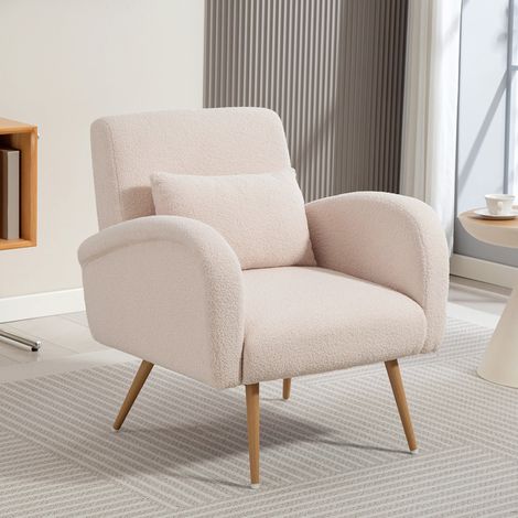 Fauteuil de salon moderne en tissu effet peluche avec coussin lombaire amovible, 77 x 77 x 83 cm, beige (1/5)