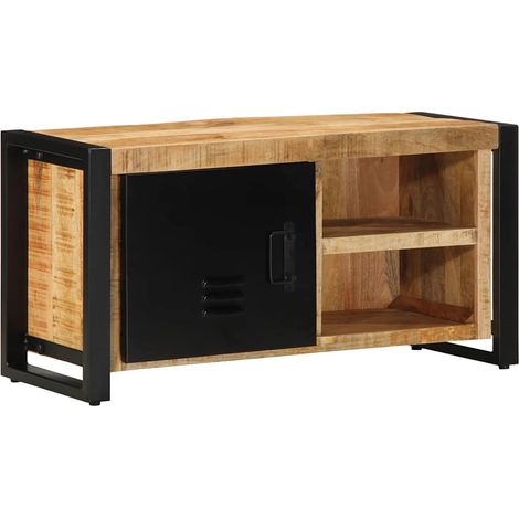 Mueble de TV de diseño industrial con gran espacio de almacenamiento 80 x 30 x 40 cm fabricado en madera maciza de mango marrón 020057628