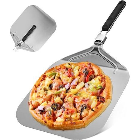 Pelle Pizza en Aluminium, Avec Poignée en Plastique Pliable, 32 x 32 cm Supports de Grande Surface Accessoires de Four à Four Pizza, Pour la Famille Four à Pizza Cuisson de la Pizza (1/5)