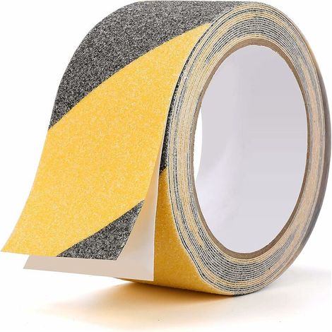 Ruban Antidérapant Adhésif Bande Antiderapante pour l'intérieur et l'extérieur, Idéal pour Escaliers et Les Marches, Noir/Jaune, 5cm x 10m (1/5)