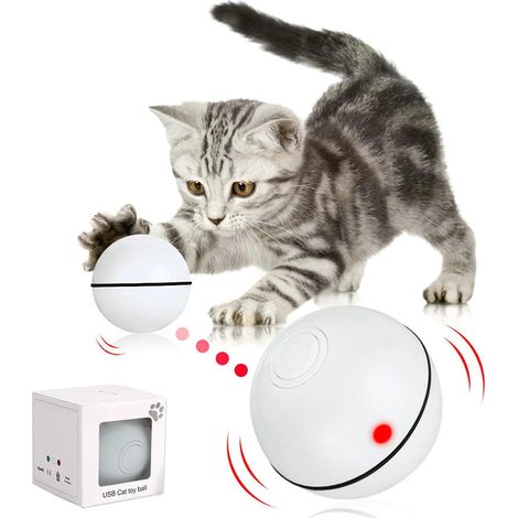 Jouet interactif blanc pour chat avec détection d'obstacles et minuterie LED rechargeable par USB - parfait pour les chats et les chiots (1/5)