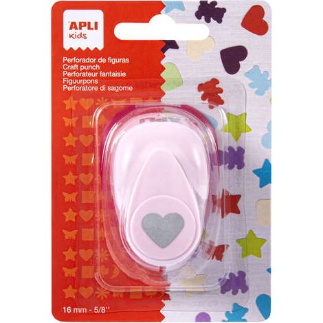Apli perforadora de papel en forma de corazon - figura de 16mm - deposito de restos de papel - ideal para scrapbooking, manualidades y decoraciones - color rosa