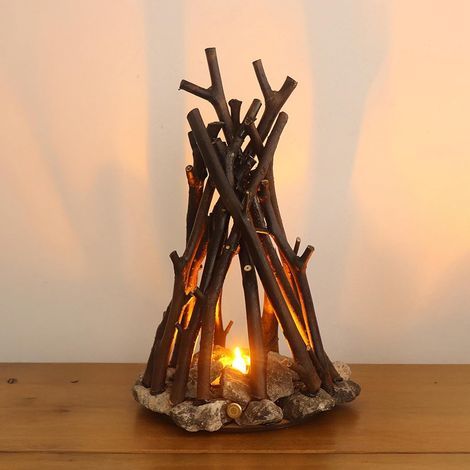 Veilleuse LED en bois effet feu de camp, lampe à intensité variable avec 3 modes d'éclairage et effet flamme, alimentée par USB, veilleuse pour enfants et lampe de bureau pour la chambre, le bureau et (1/4)