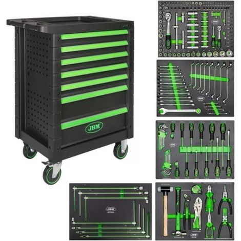JBM SERIE561 Cassettiera verde a 7 cassetti con assortimento utensili 179 Pz. (1/2)