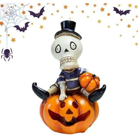 Lanterne Citrouille - Crâne Halloween - Décoration LED sur Table - Alimentation par Piles - Résine - 1 Pièce (1/5)