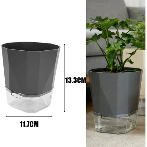(Gris foncé - S, 1 pièce) Pot de fleurs à arrosage automatique, base transparente, en plastique respirant, mèche pour l'hydratation des plantes d'intérieur, décoration pour la maison et le bureau (1/4)