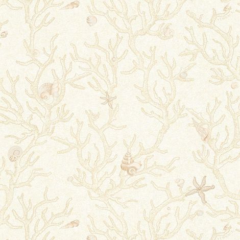 Empapelado de lujo exclusivo Profhome 344961 papel pintado no tejido ligeramente texturado con dibujo gráfico brillante beige oro blanco crema 7,035 m2
