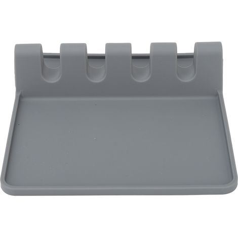Repos-Cuillère en Silicone Multifonction avec Socle Antigoutte pour Plan de Travail Gris (1/5)
