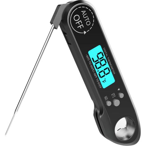 Termómetro digital de lectura instantánea para carne, ideal para comida rápida, con retroiluminación, calibración, abridor de botellas, resistente al agua IP67 y para barbacoa. (1/5)