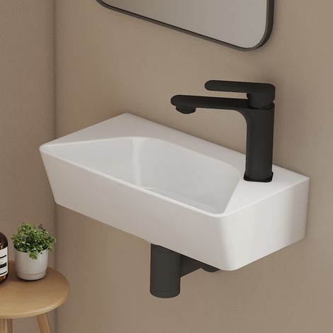 EMKE Hängewaschbecken Rechteck 13x40x22.5cm Keramik Strahlend weiß handwaschbecken Trapez