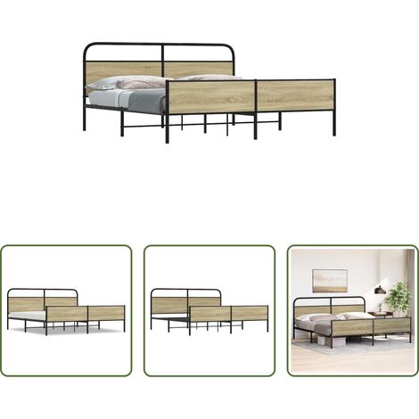 Stahlbett - Metallbett ohne Matratze Sonoma-Eiche 180x200 cm (1/5)