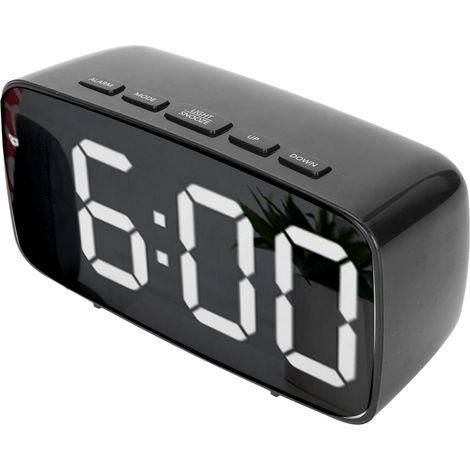 Réveil numérique, grand écran LED miroir, alimenté par piles, rechargeable par USB, horloge électronique double usage pour chambres et dortoirs. (1/5)