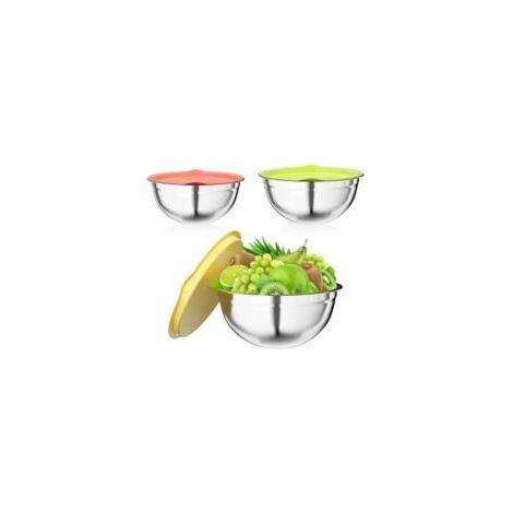 3 pièces bols à mélanger, saladier bol à en acier inoxydable avec Coloré couvercle hermétique, 2.5L / 2L / 1.4L empilables et lave-vaisselle, ustensiles de cuisine pour stockage et mélange (1/5)