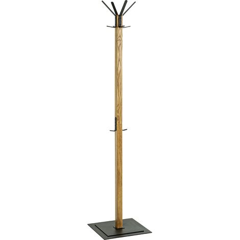 Portemanteau en bois massif coloris chêne et métal noir - longueur 40 x profondeur 40 x hauteur 180 cm (1/5)