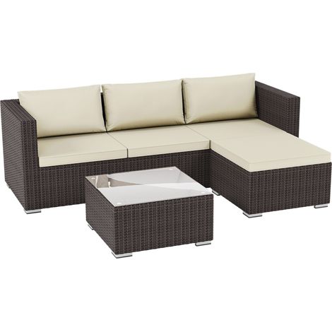 Hampton Rattan Garden Furniture 4 Seater Outdoor Corner Sofa Table Set, Brown-No-Cover