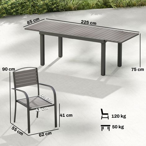Ensemble de mobilier de jardin, salon de jardin 7 pièces, table extensible et 6 chaises, aspect bois, structure à lattes, cadre en aluminium (1/5)