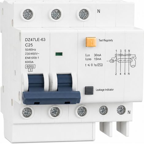 Disjoncteur différentiel 3P 25A C 6kA AC230-400V EN61009
