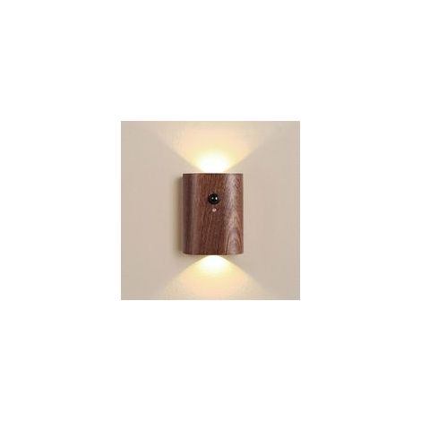 Veilleuse intelligente pour escalier - Lampe d'escalier rechargeable avec détecteur de mouvement, LED blanc chaud 2700K, bois de noyer, convient pour la sécurité de la chambre et du couloir (1 pièce)-