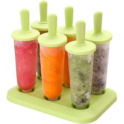 Juego de 6 moldes reutilizables para paletas heladas, libres de BPA y fabricados con silicona de grado alimenticio para niños y adultos - Crezuo
