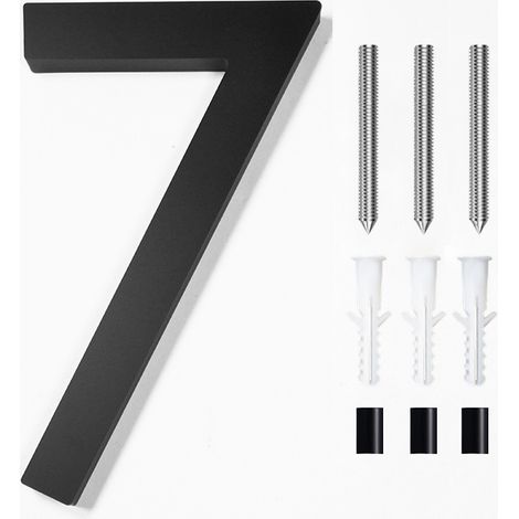 Plaque de porte moderne en acier inoxydable brossé numéro - 6 pouces, 152 mm de hauteur, acier inoxydable noir massif (numéro 7) (1/4)