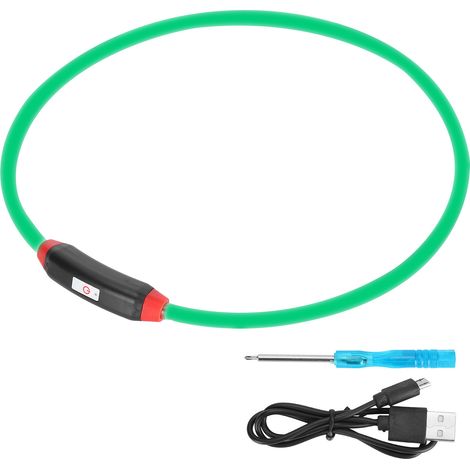 Wiederaufladbares LED-Anti-Biss-Hundehalsband mit USB-Anschluss, verstellbar und individuell anpassbar, mit grünem Licht. (1/5)