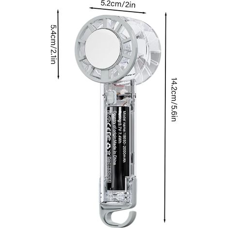 Ventilateur portable Refroidisseur d'air rechargeable 3vitesses, ventilateur main avec crochet Maison,de plein (Blanc transparent) (1/4)