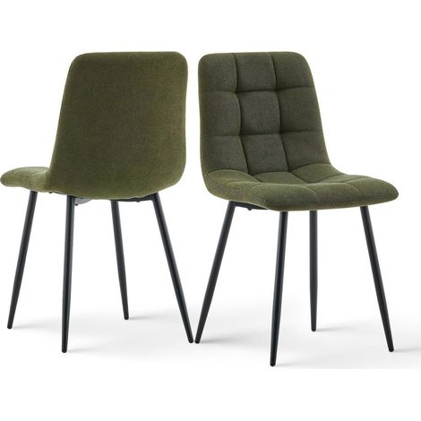 Esszimmerstühle 2er Set Chenille Dunkelgrün Gepolstert mit Metallbeinen (1/5)