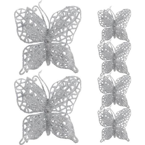 Lot de 6 décorations de Noël 3"/8cm, ornements pour sapin de Noël, décorations pour mariage et fête (argenté)