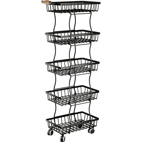 Desserte de cuisine 5 niveaux avec paniers amovibles – Chariot de rangement à roulettes pour légumes, pommes de terre, oignons, pain et snacks – Organisateur mobile pour cuisine (1/5)