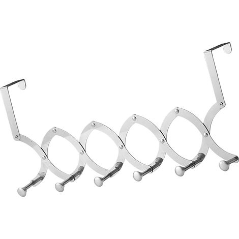 Porte-manteau derrière porte acier inoxydable extensible 6 crochets pour vestes chapeaux serviettes salle de bain rangement suspendu sans perçage (1/4)